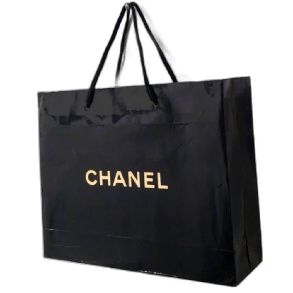 CHANEL Shopping Bag Black & Tan Luxury Gift Bag Authentic  Size 12.5x9.75x3.5-in